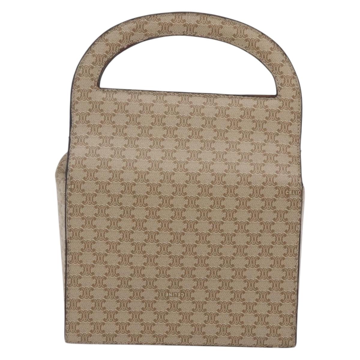 CELINE Macadam Canvas Hand Bag PVC Beige Gold Auth mr1651