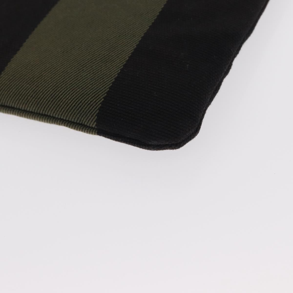 SAINT LAURENT Clutch Bag Canvas Leather Black Khaki Silver Auth mr1652