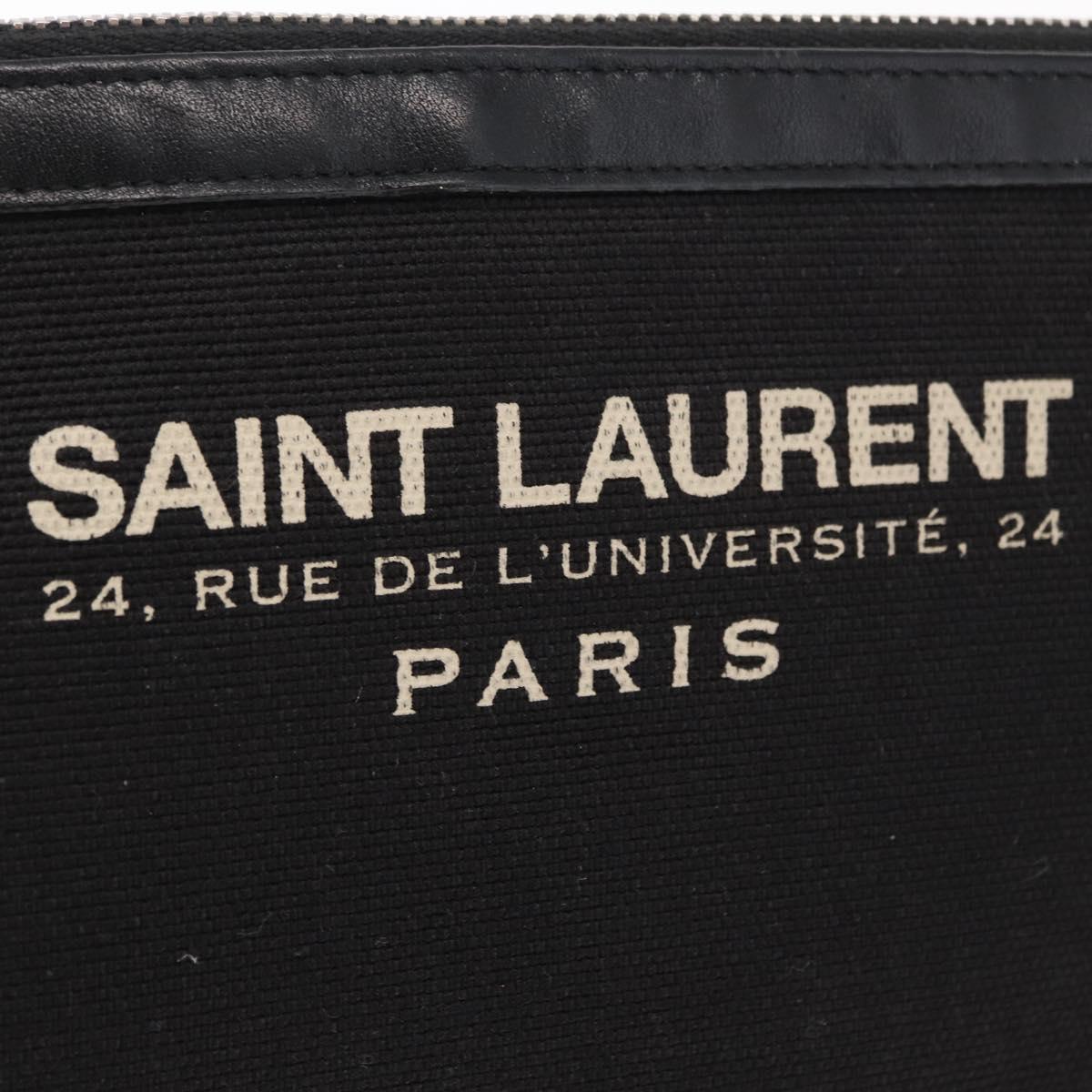 SAINT LAURENT Clutch Bag Canvas Leather Black Khaki Silver Auth mr1652