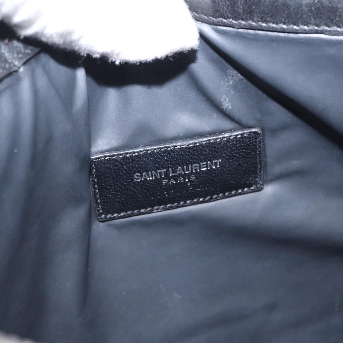 SAINT LAURENT Clutch Bag Canvas Leather Black Khaki Silver Auth mr1652