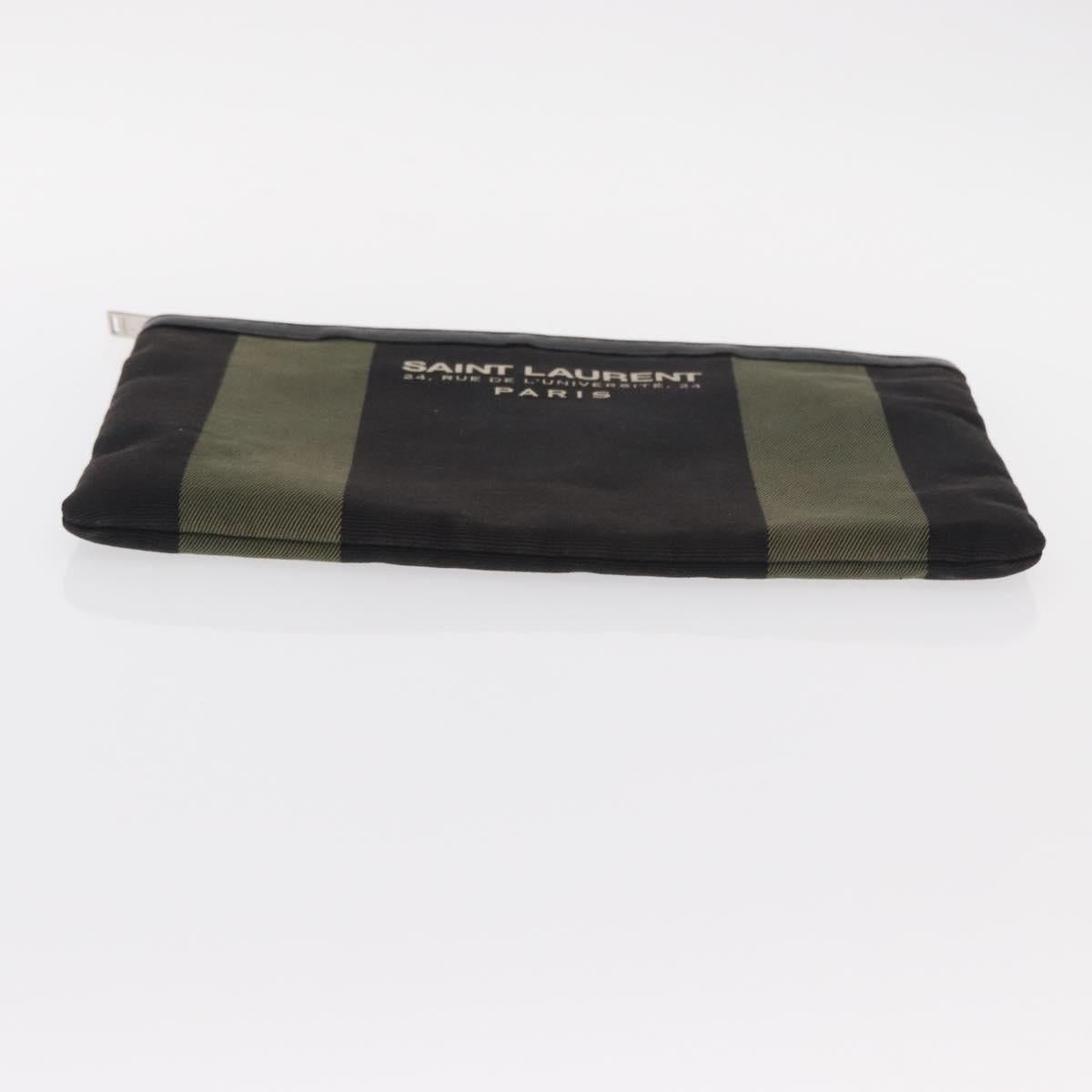SAINT LAURENT Clutch Bag Canvas Leather Black Khaki Silver Auth mr1652