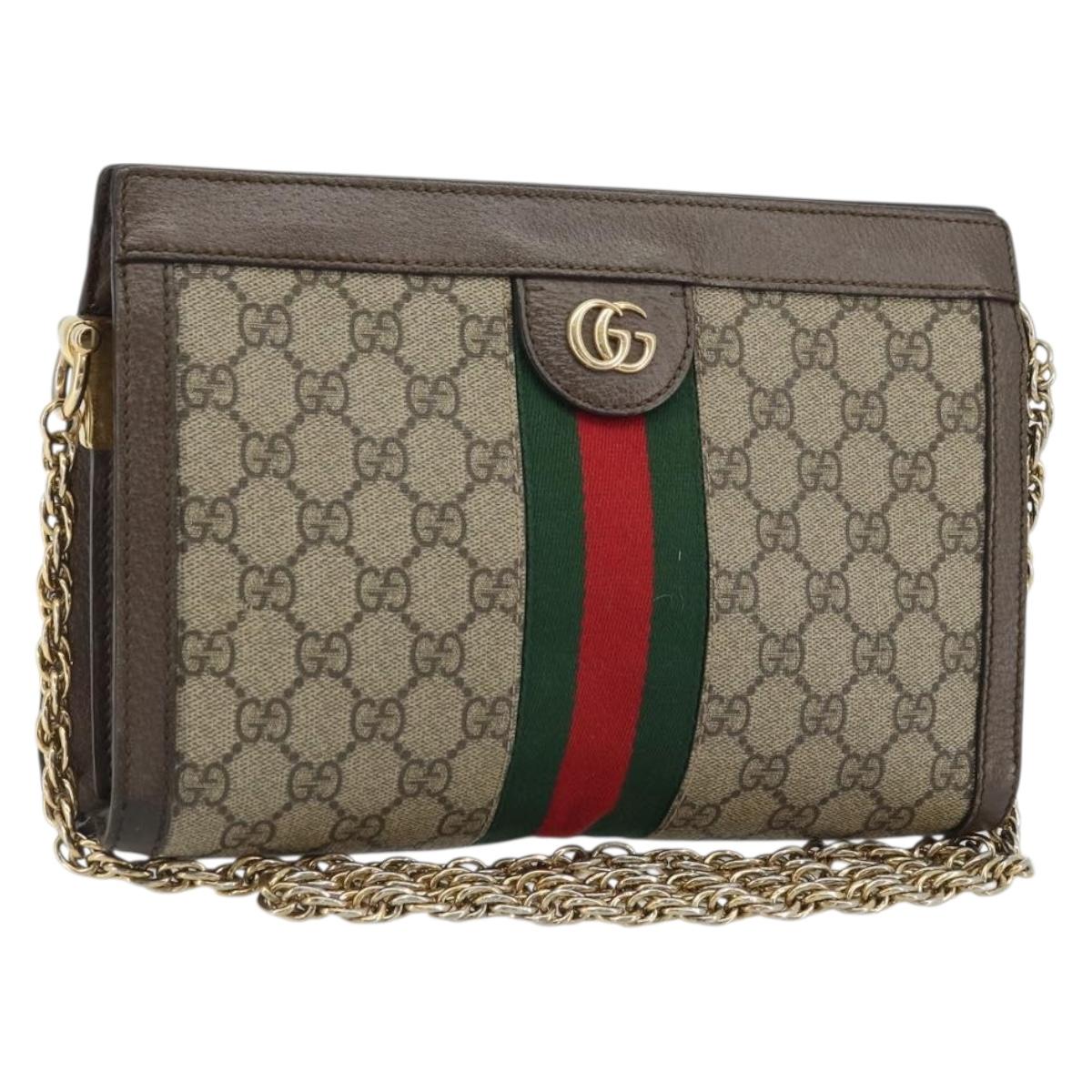 GUCCI GG Supreme Web Sherry Line Chain Bag PVC Beige Gold 503877 Auth mr1659