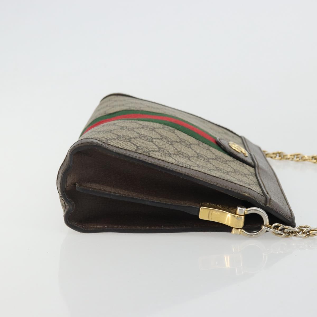 GUCCI GG Supreme Web Sherry Line Chain Bag PVC Beige Gold 503877 Auth mr1659