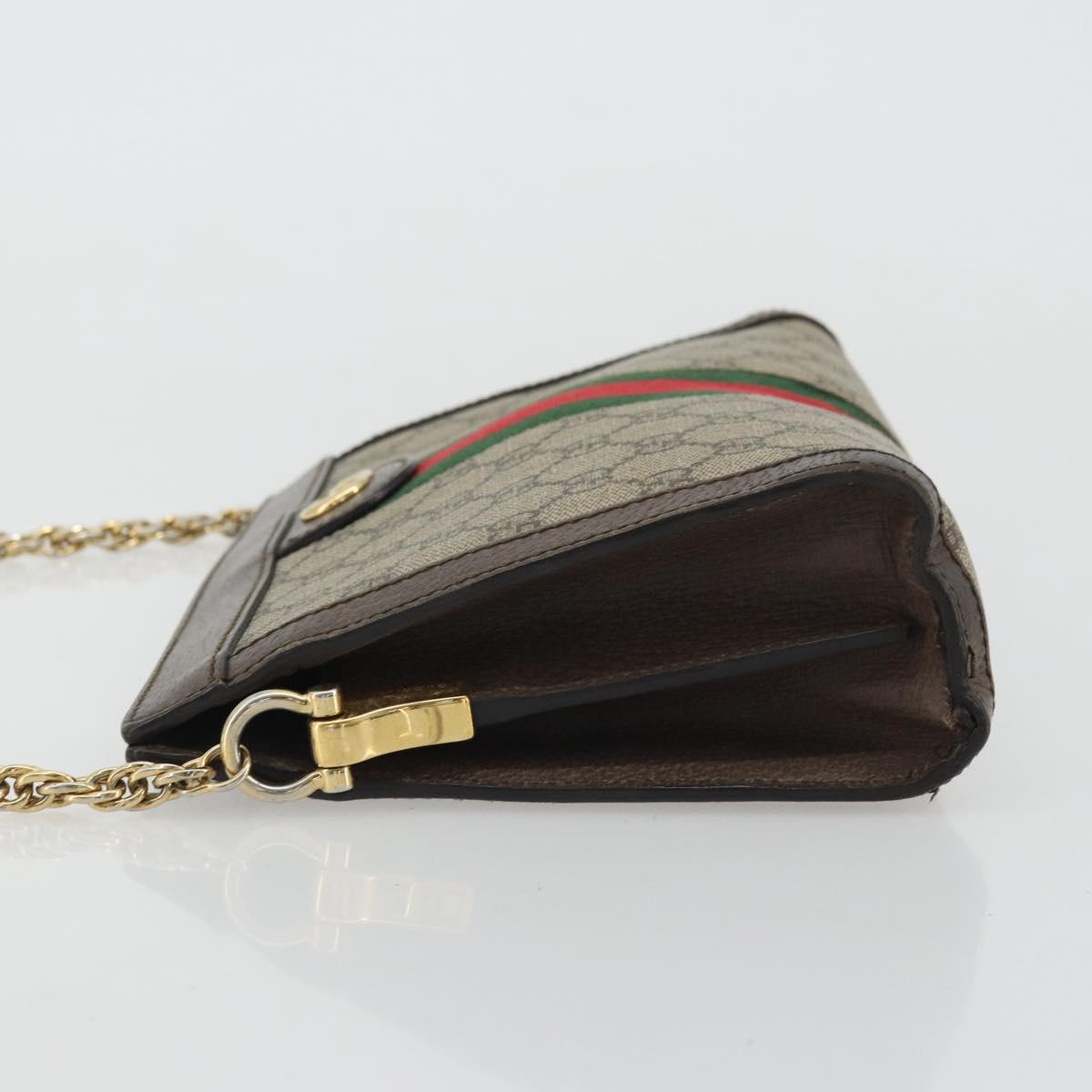 GUCCI GG Supreme Web Sherry Line Chain Bag PVC Beige Gold 503877 Auth mr1659