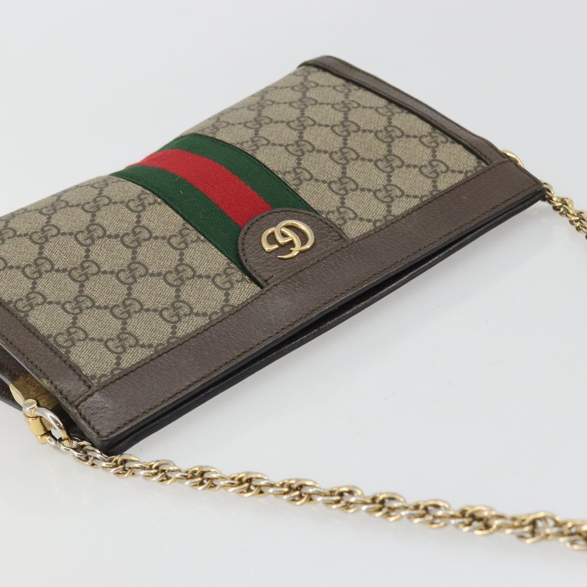GUCCI GG Supreme Web Sherry Line Chain Bag PVC Beige Gold 503877 Auth mr1659