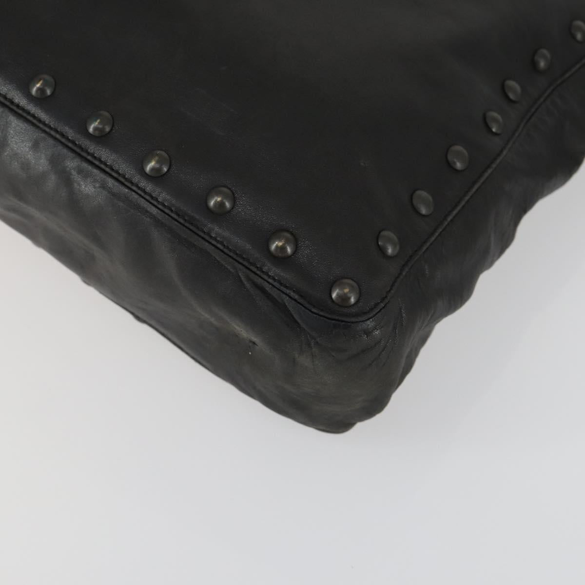 PRADA Studs Tote Bag Leather Black Silver Auth mr1666