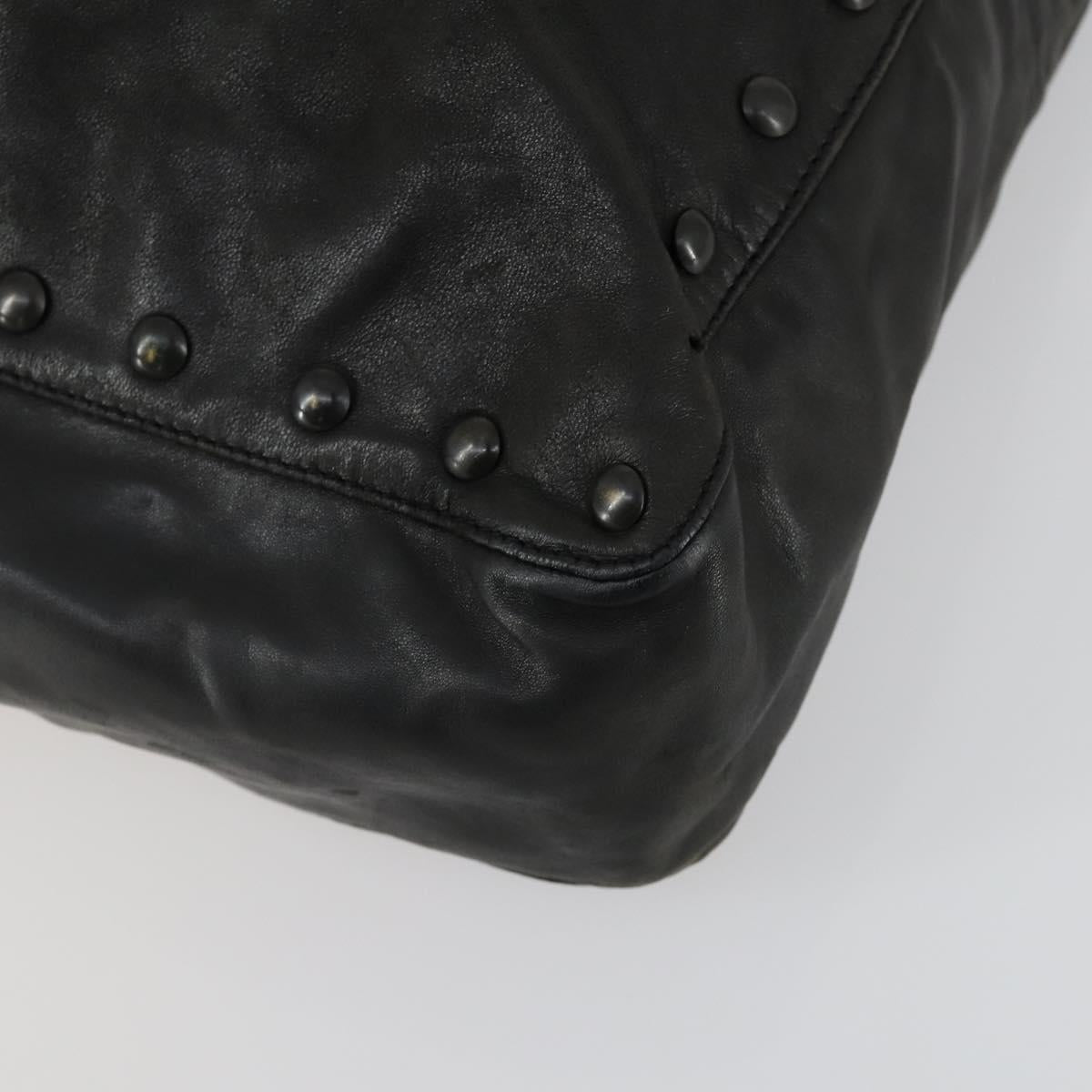 PRADA Studs Tote Bag Leather Black Silver Auth mr1666