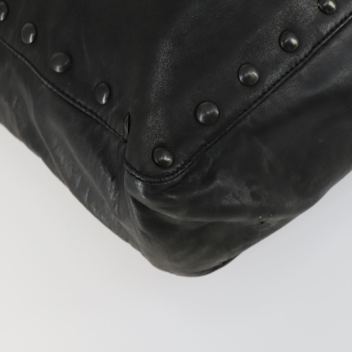 PRADA Studs Tote Bag Leather Black Silver Auth mr1666