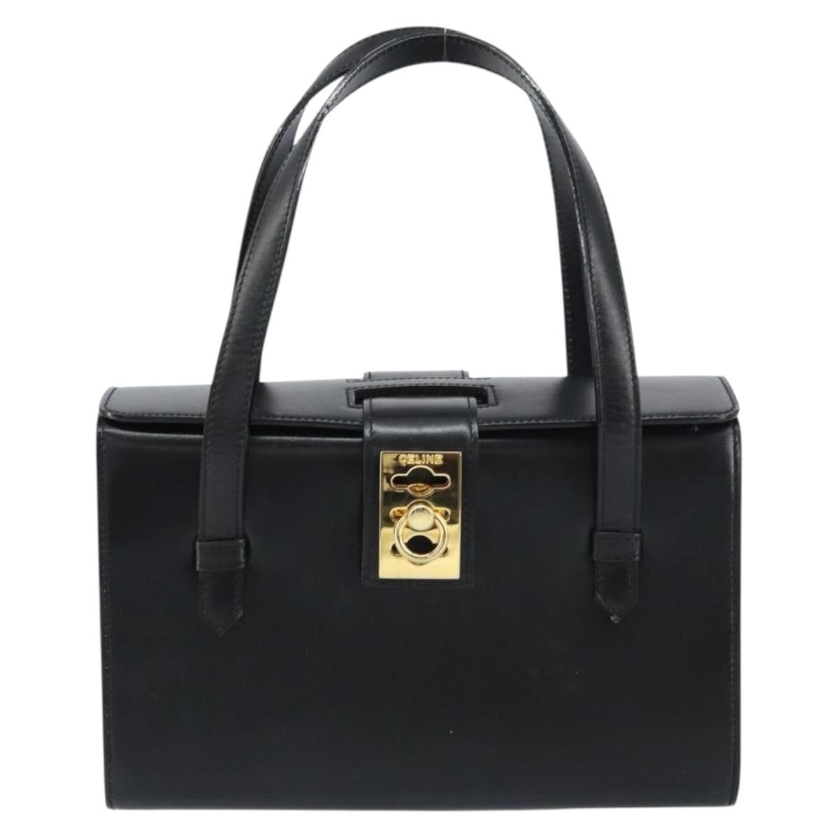 CELINE Hand Bag Leather Black Gold Auth mr1667V