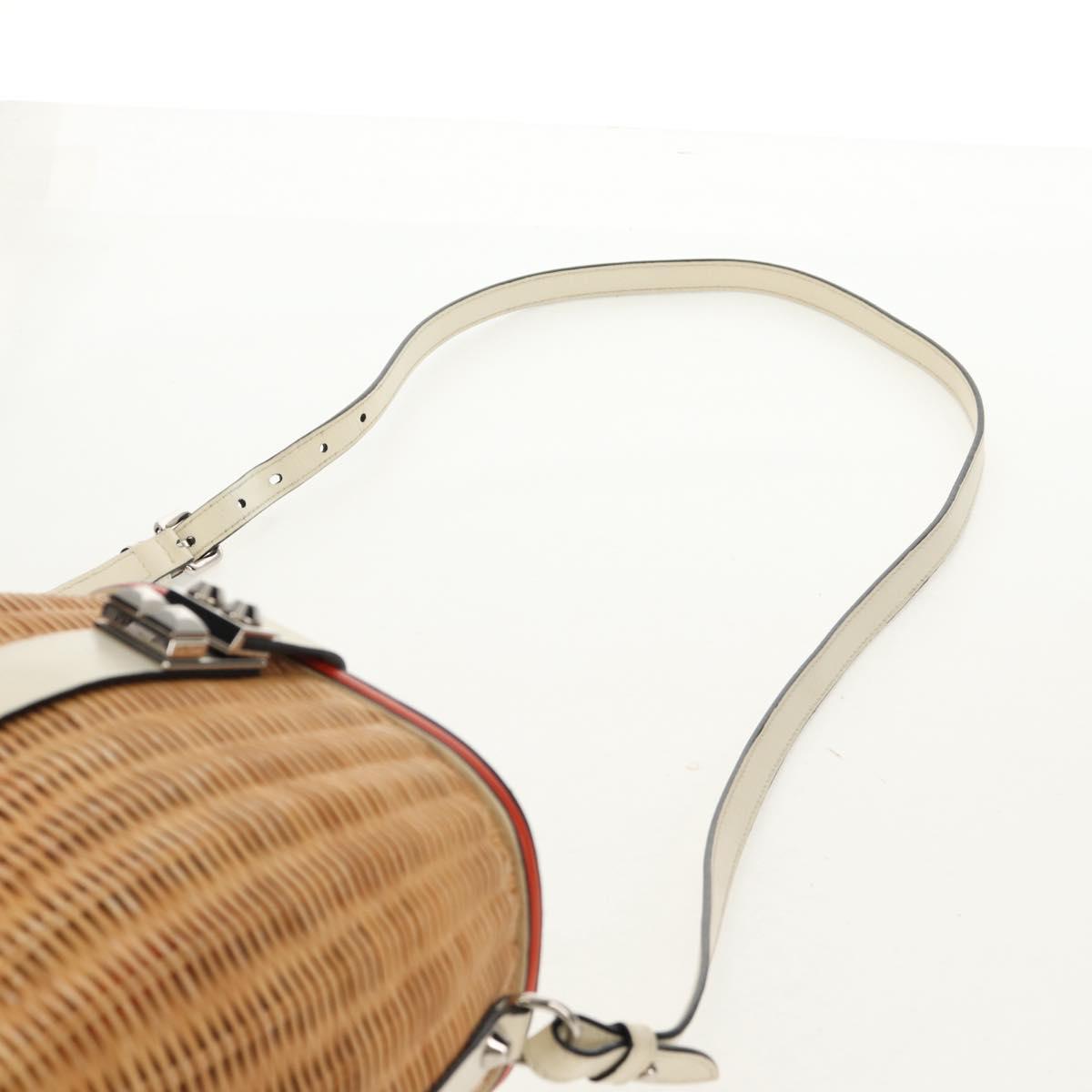 PRADA Basket Bag Wicker Leather White Beige Silver Auth mr1668SAM