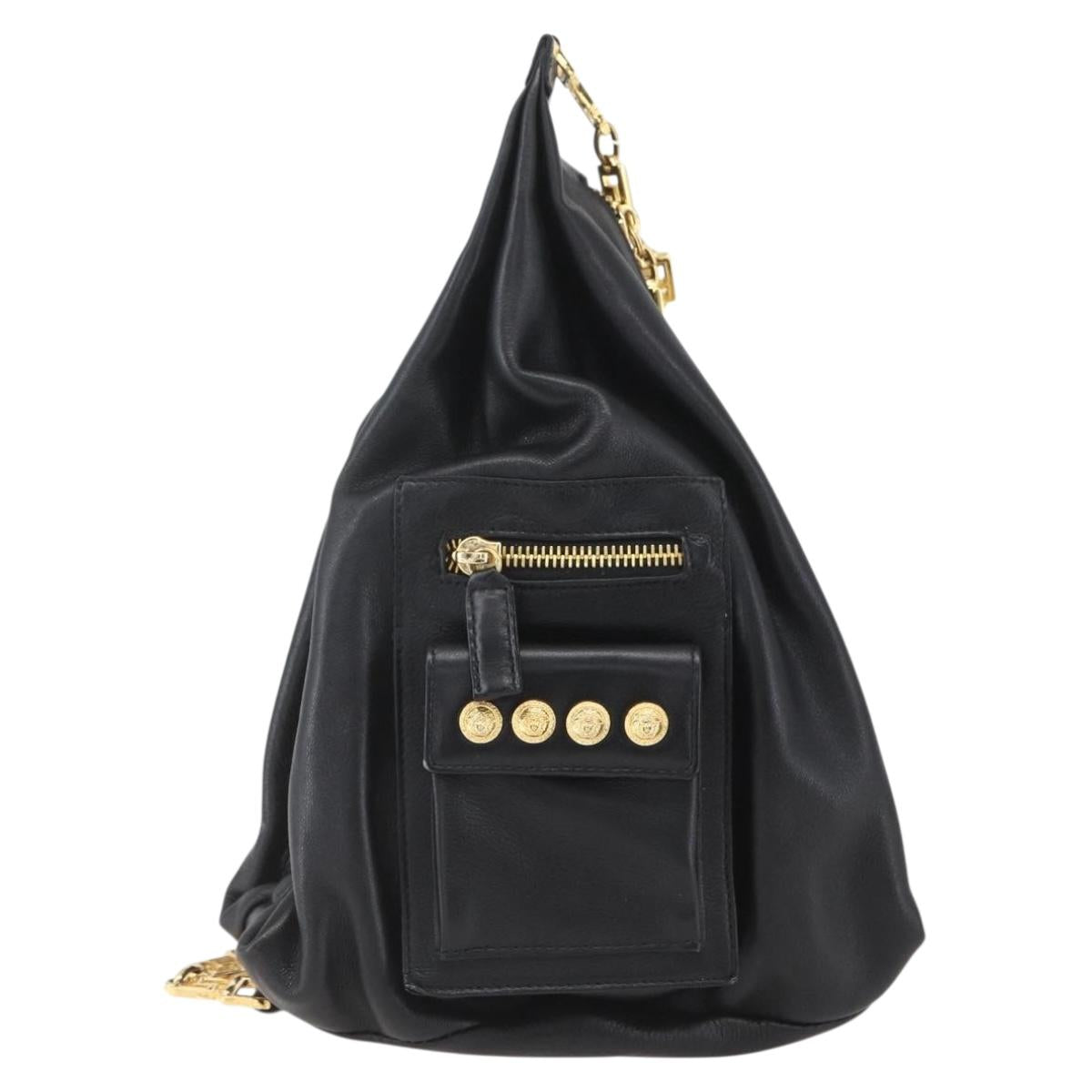 Gianni Versace Shoulder Bag Leather Black Gold Auth mr1669SAV