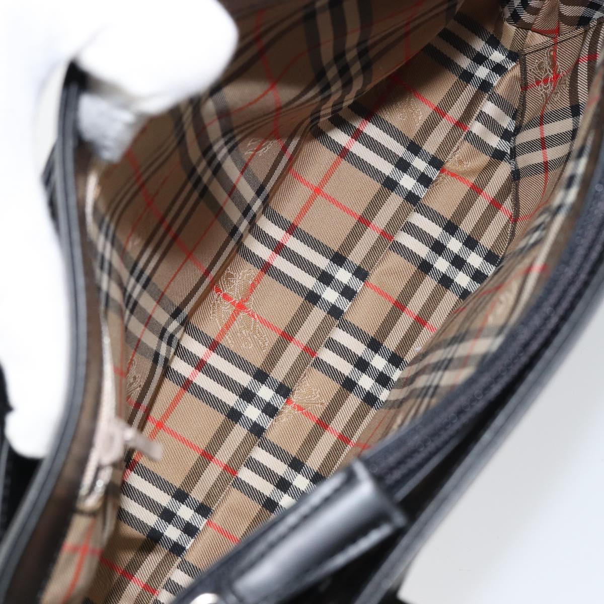 BURBERRY Nova Check Hand Bag Leather Black Silver Auth mr1680V