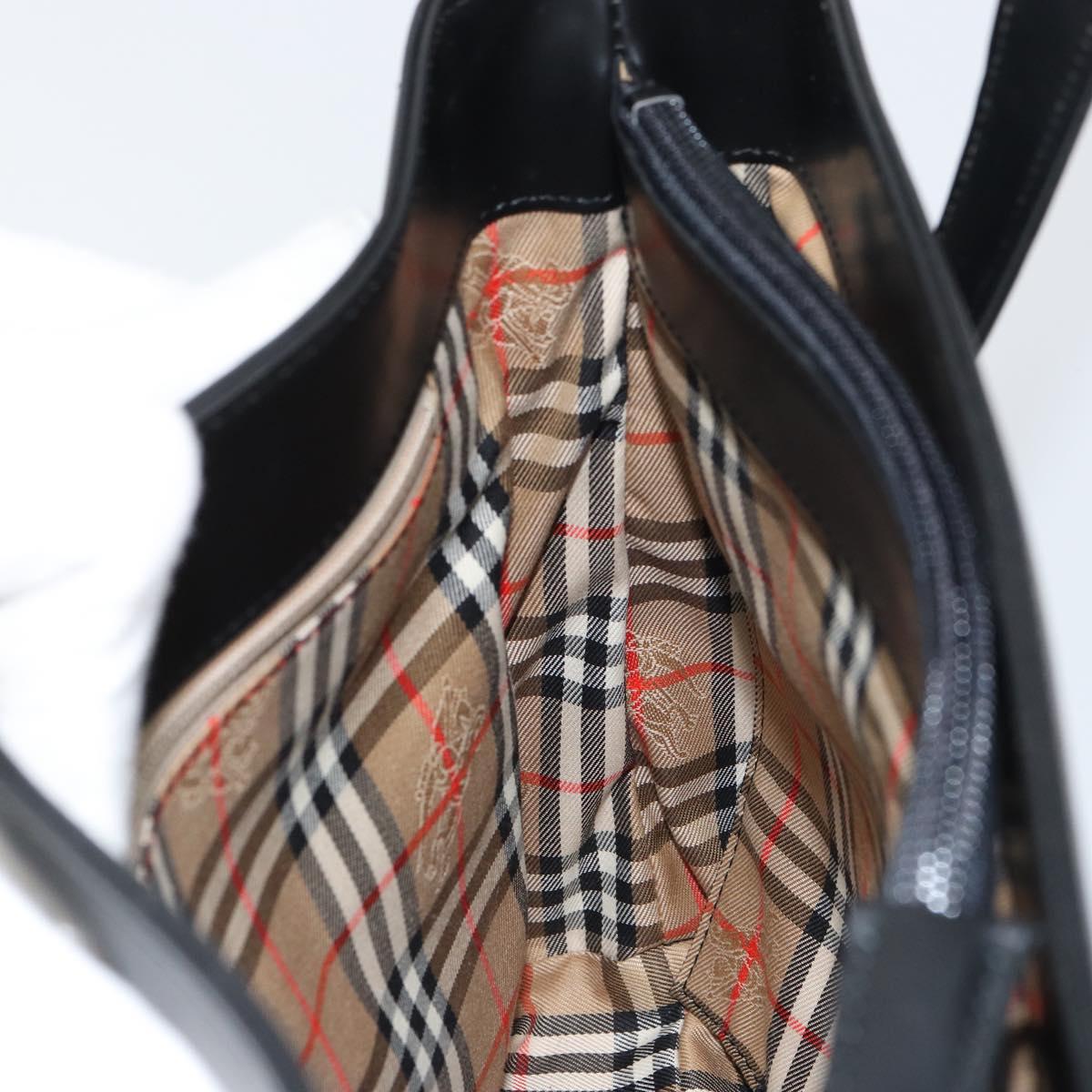 BURBERRY Nova Check Hand Bag Leather Black Silver Auth mr1680V