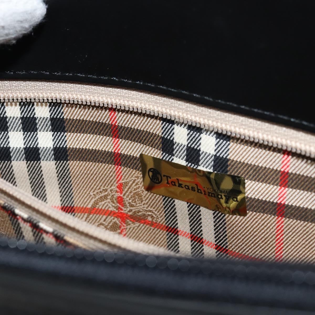 BURBERRY Nova Check Hand Bag Leather Black Silver Auth mr1680V