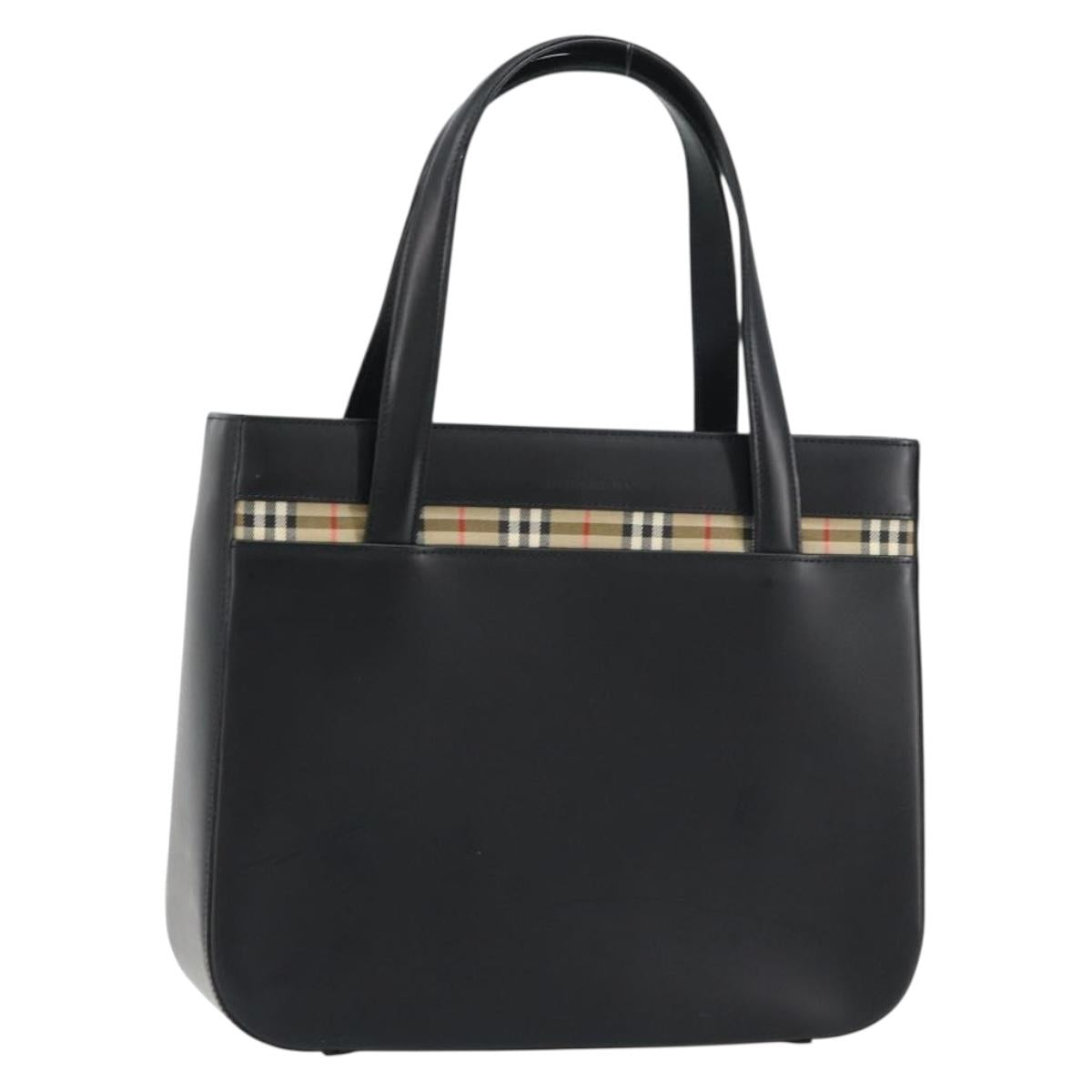BURBERRY Nova Check Hand Bag Leather Black Silver Auth mr1680V