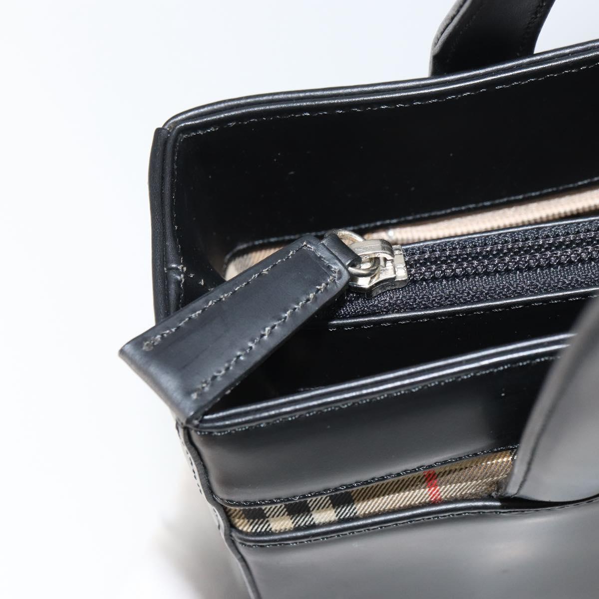 BURBERRY Nova Check Hand Bag Leather Black Silver Auth mr1680V