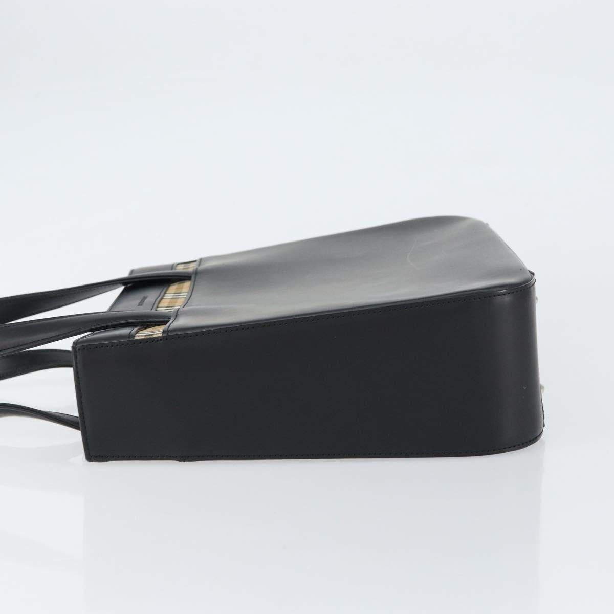 BURBERRY Nova Check Hand Bag Leather Black Silver Auth mr1680V