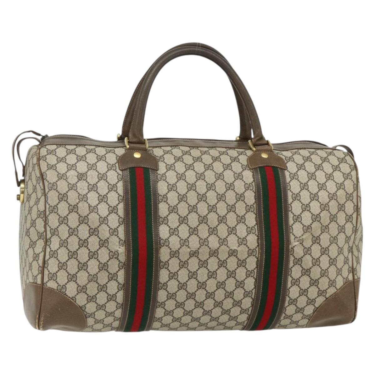 GUCCI GG Supreme Web Sherry Line Bag PVC Beige Gold 001 25 424 Auth mr1686