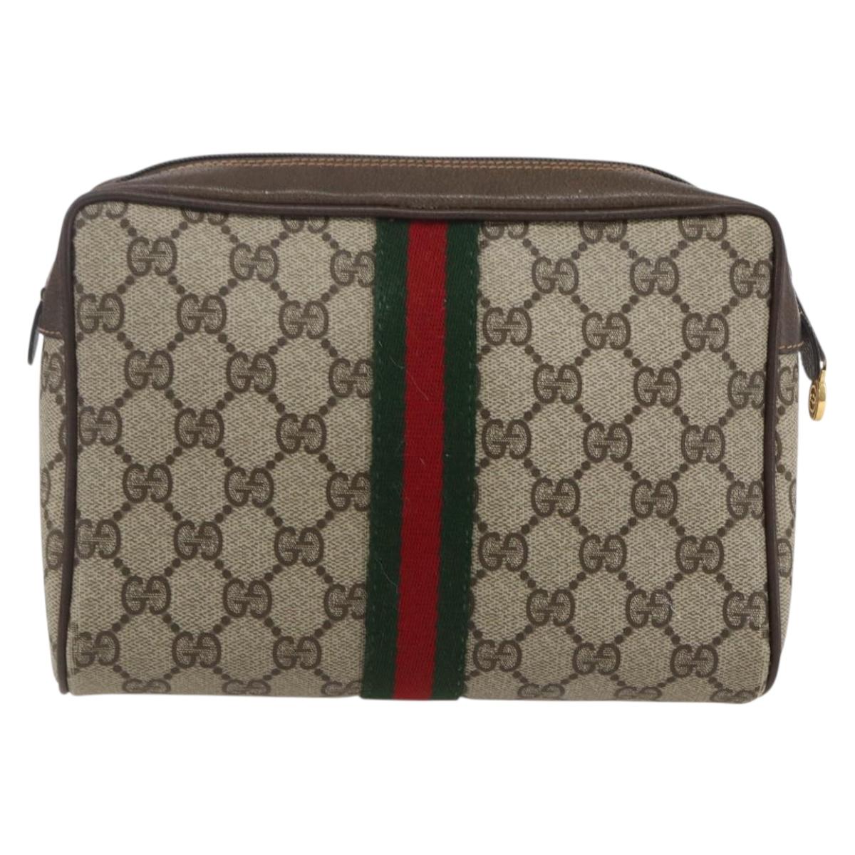 GUCCI GG Supreme Web Sherry Line Clutch Bag PVC Beige Gold 63 01 012 Auth mr1689