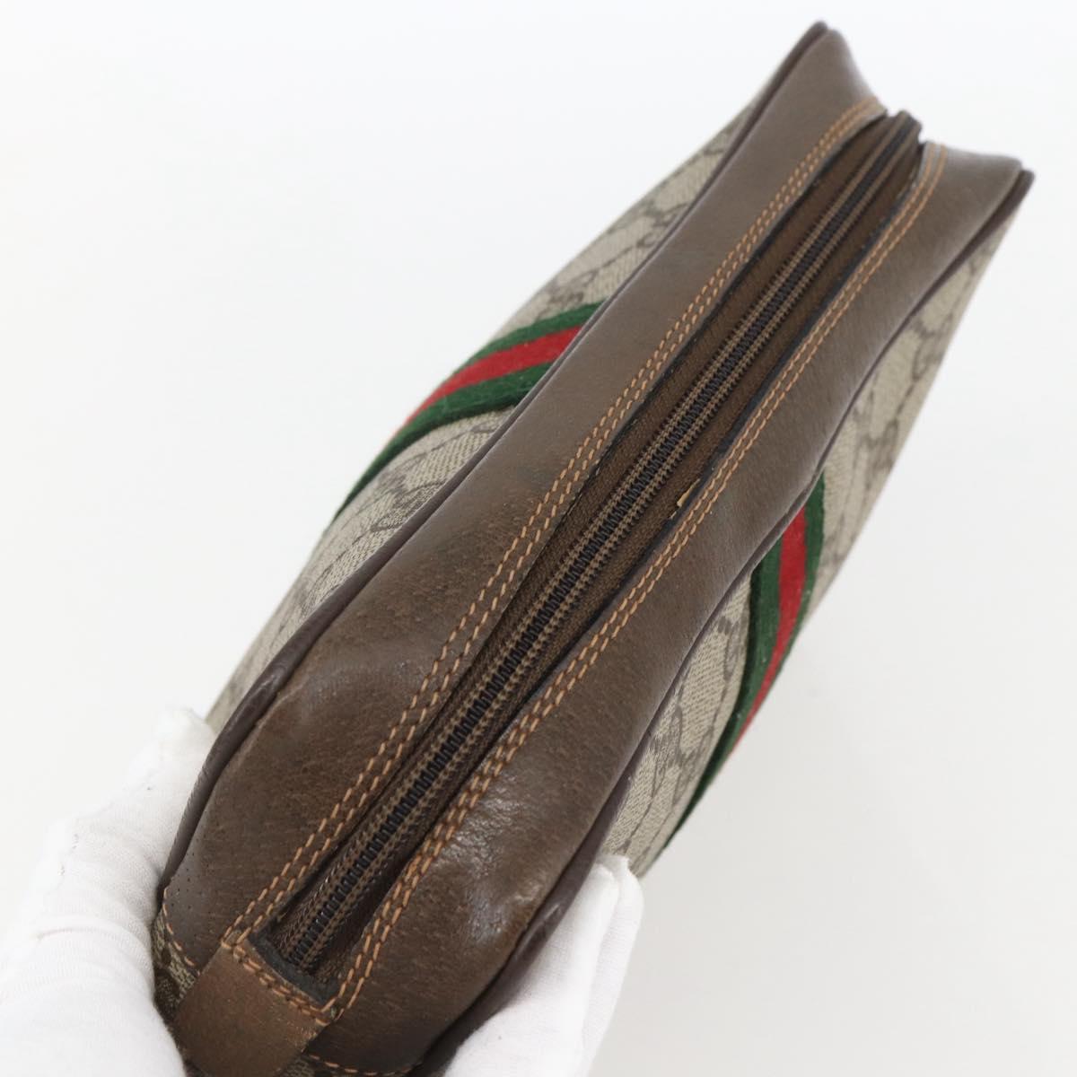 GUCCI GG Supreme Web Sherry Line Clutch Bag PVC Beige Gold 63 01 012 Auth mr1689