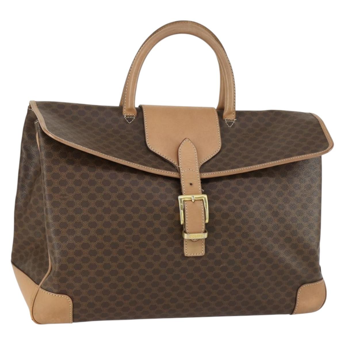 CELINE Macadam Canvas Hand Bag PVC Leather Brown Gold Auth mr1691