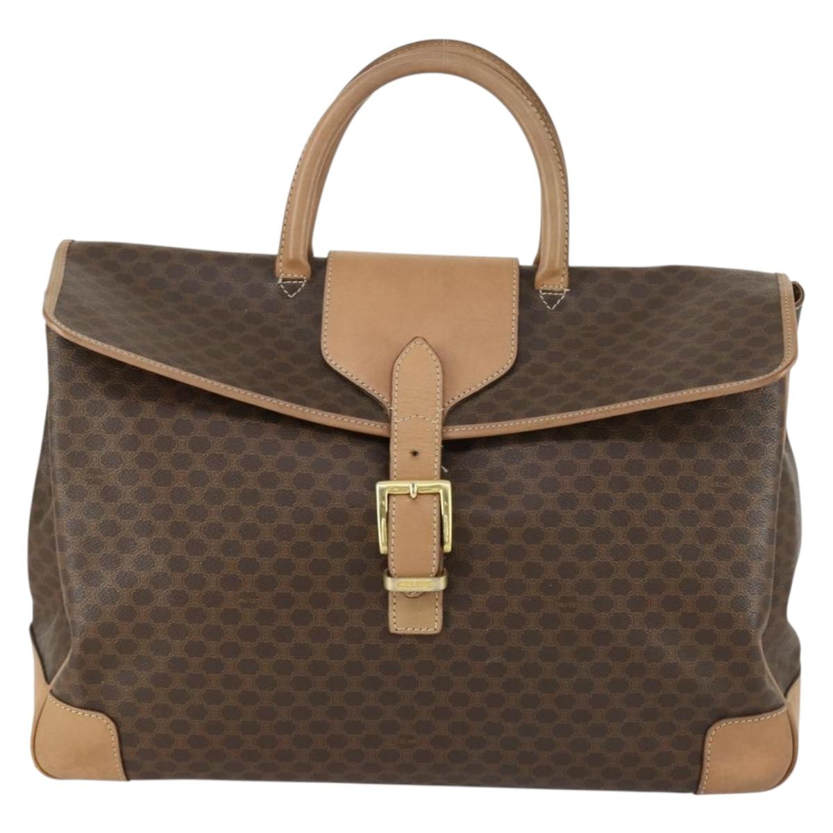 CELINE Macadam Canvas Hand Bag PVC Leather Brown Gold Auth mr1691
