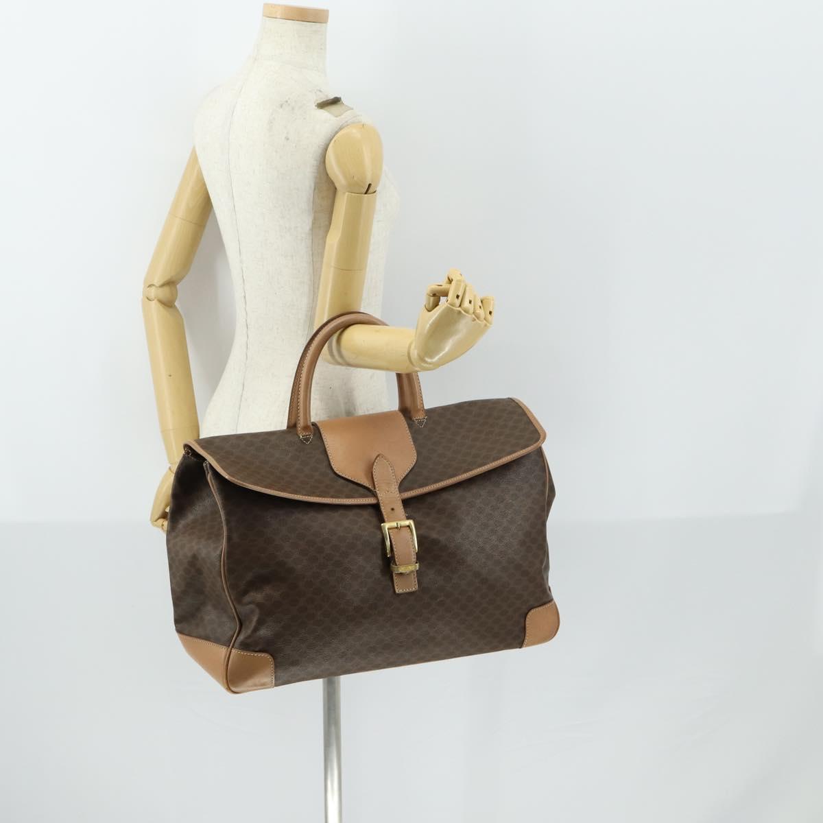 CELINE Macadam Canvas Hand Bag PVC Leather Brown Gold Auth mr1691