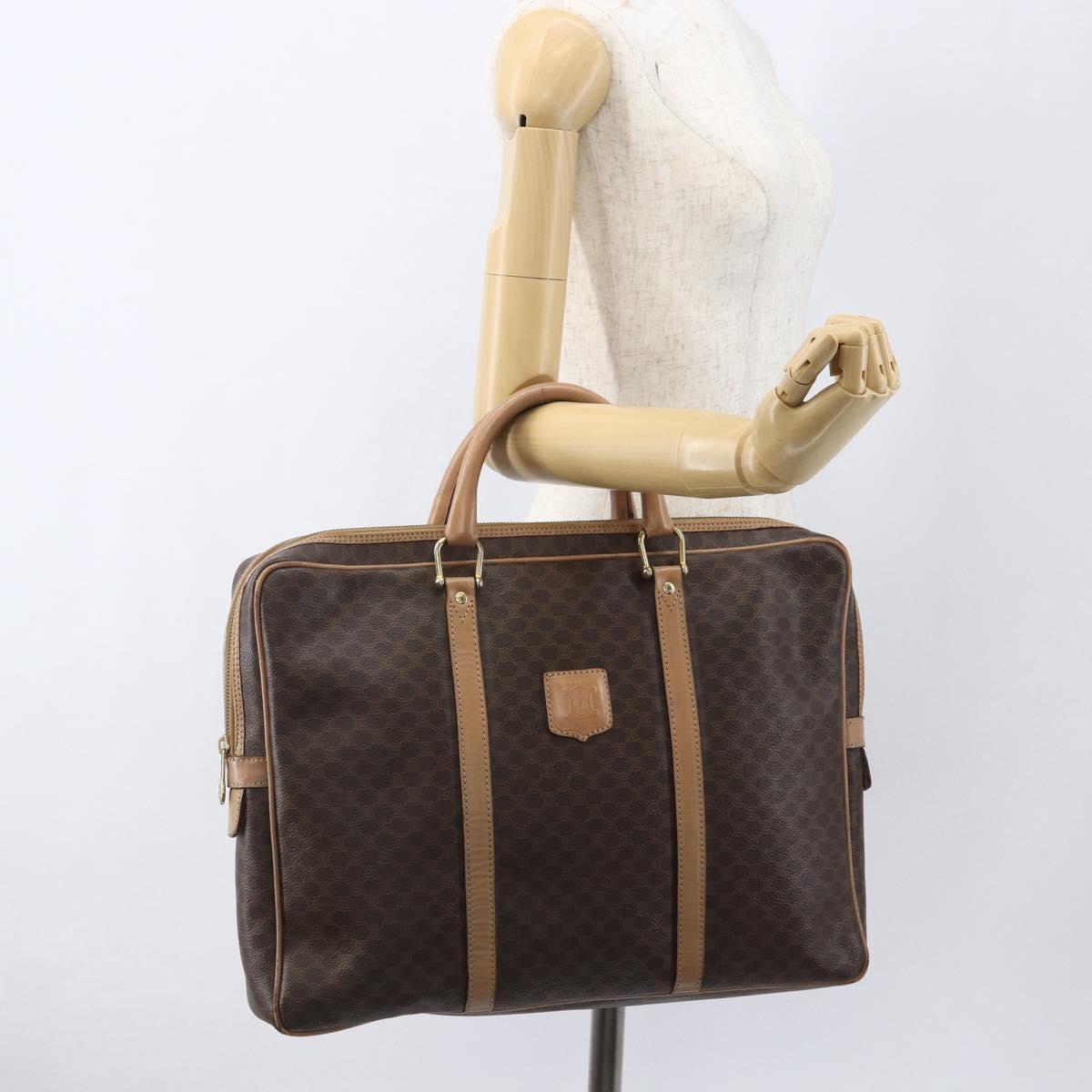 CELINE Macadam Canvas Business Bag PVC Leather Brown Gold Auth mr1694