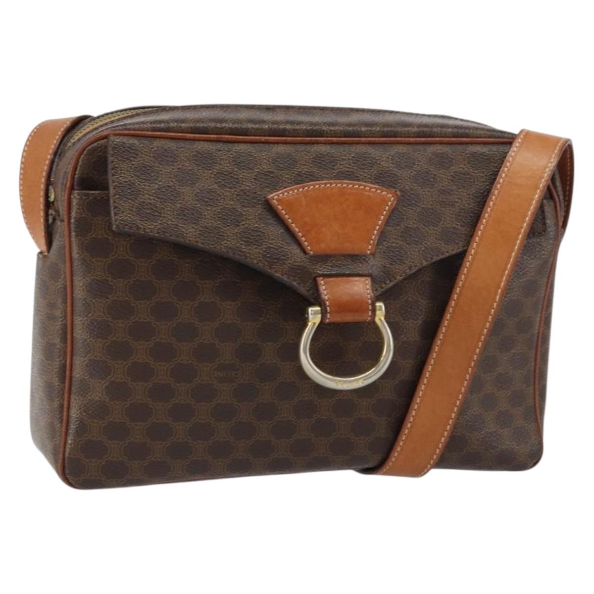 CELINE Macadam Canvas Shoulder Bag PVC Leather Brown Gold Auth mr1695