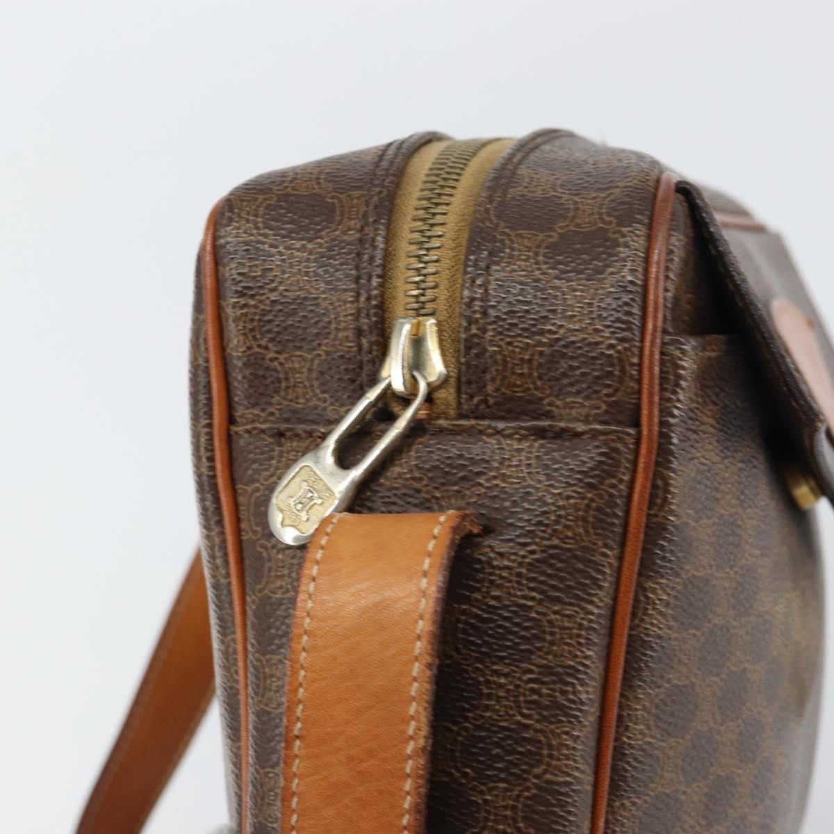 CELINE Macadam Canvas Shoulder Bag PVC Leather Brown Gold Auth mr1695