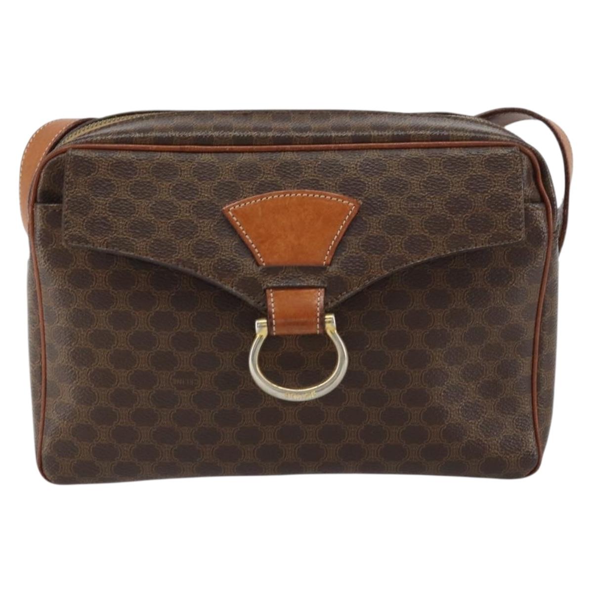 CELINE Macadam Canvas Shoulder Bag PVC Leather Brown Gold Auth mr1695