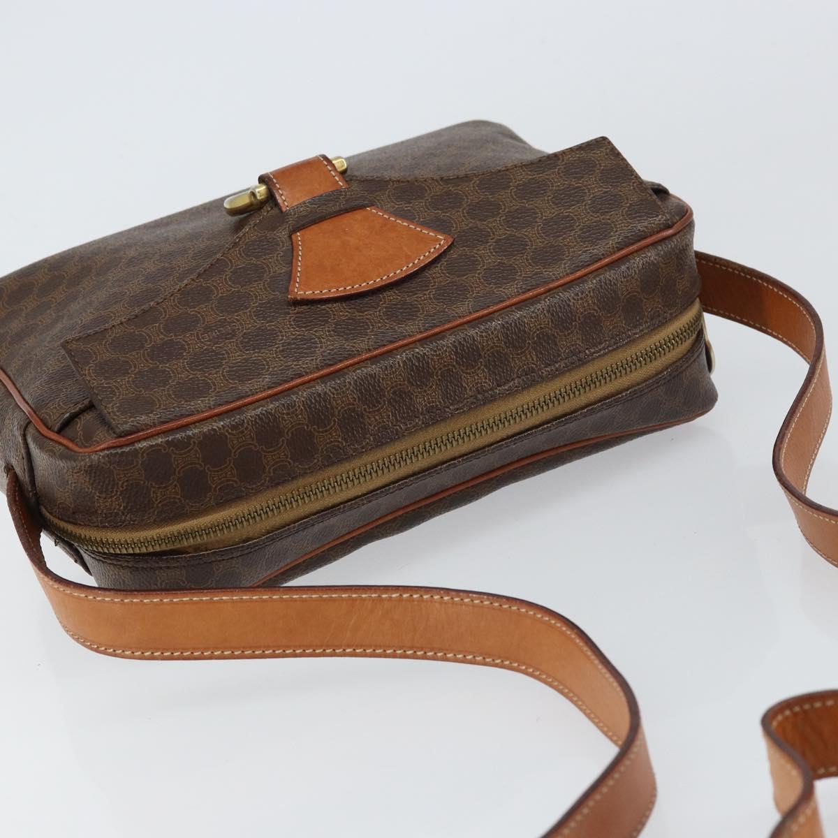 CELINE Macadam Canvas Shoulder Bag PVC Leather Brown Gold Auth mr1695