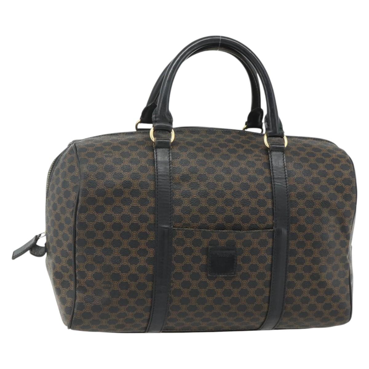 CELINE Macadam Canvas Boston Bag PVC Black Gold Auth mr1697