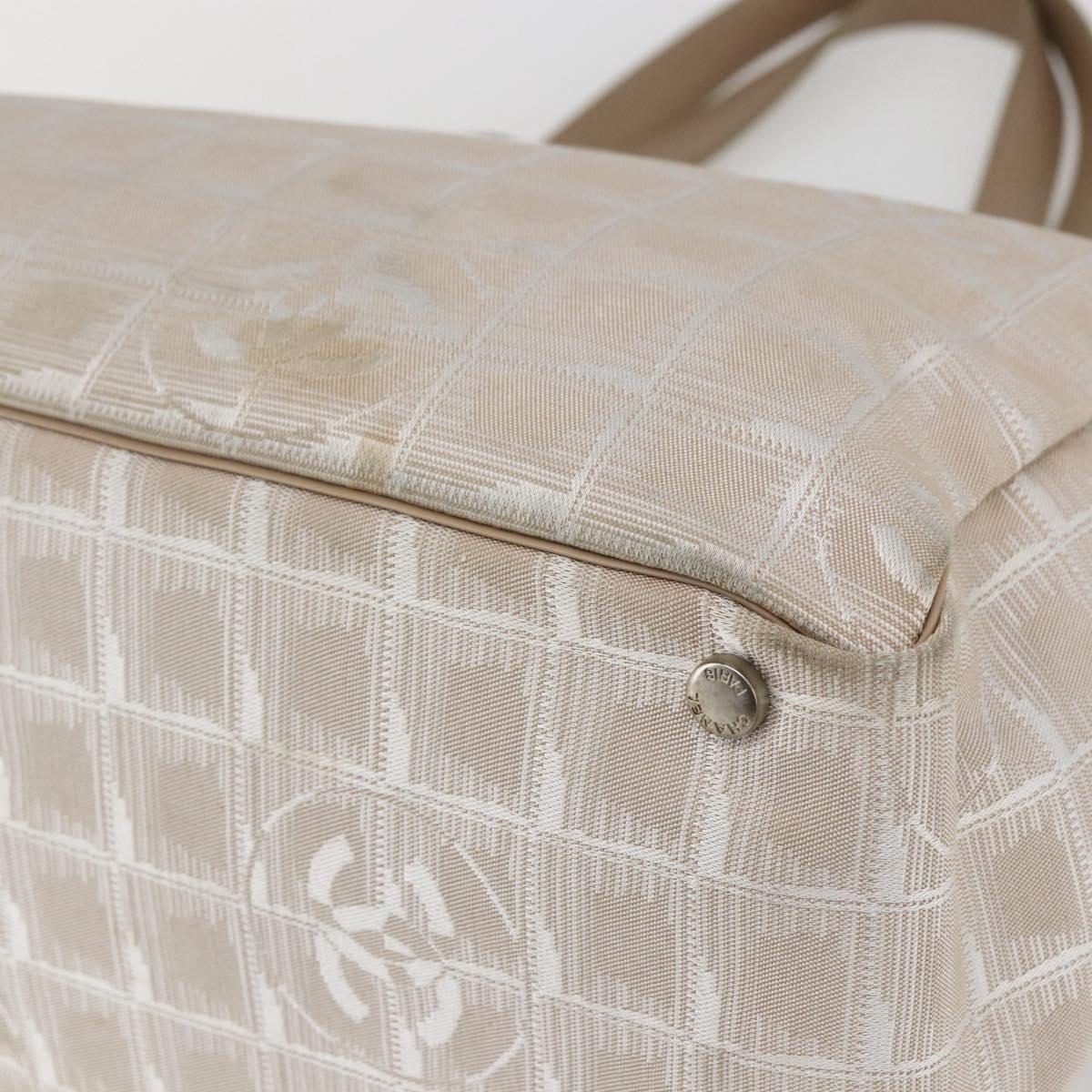 CHANEL New Travel line Hand Bag Nylon Beige Silver CC Auth mr1703
