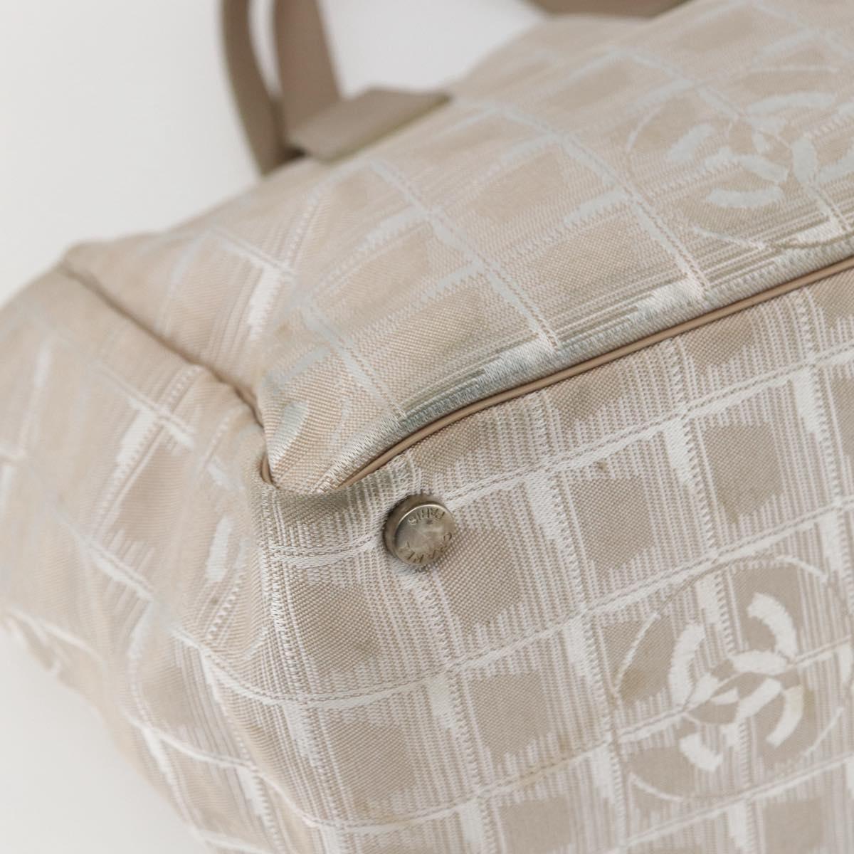 CHANEL New Travel line Hand Bag Nylon Beige Silver CC Auth mr1703