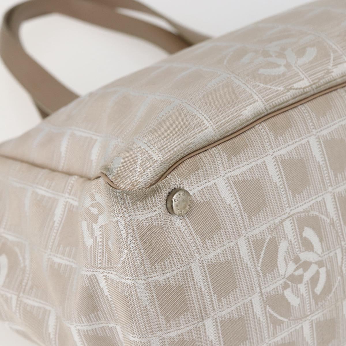 CHANEL New Travel line Hand Bag Nylon Beige Silver CC Auth mr1703