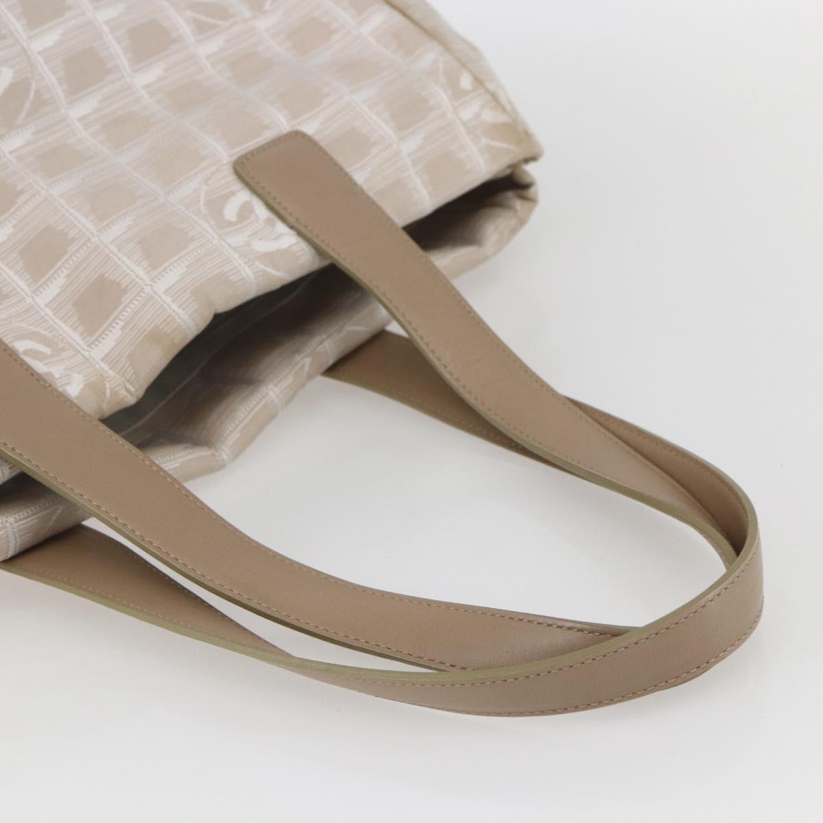 CHANEL New Travel line Hand Bag Nylon Beige Silver CC Auth mr1703