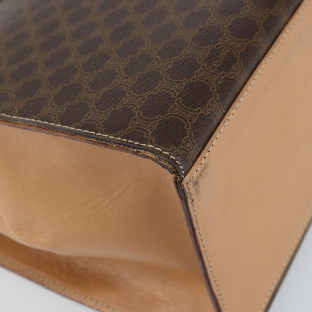 CELINE Macadam Canvas Hand Bag PVC Leather Brown Gold Auth mr1708A