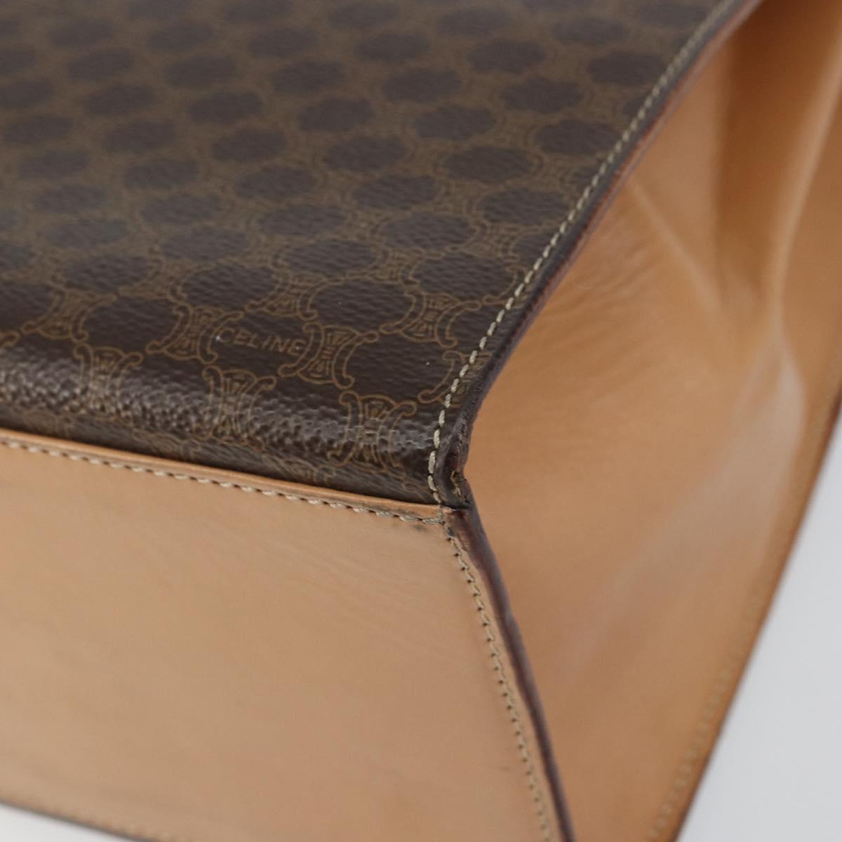 CELINE Macadam Canvas Hand Bag PVC Leather Brown Gold Auth mr1708A