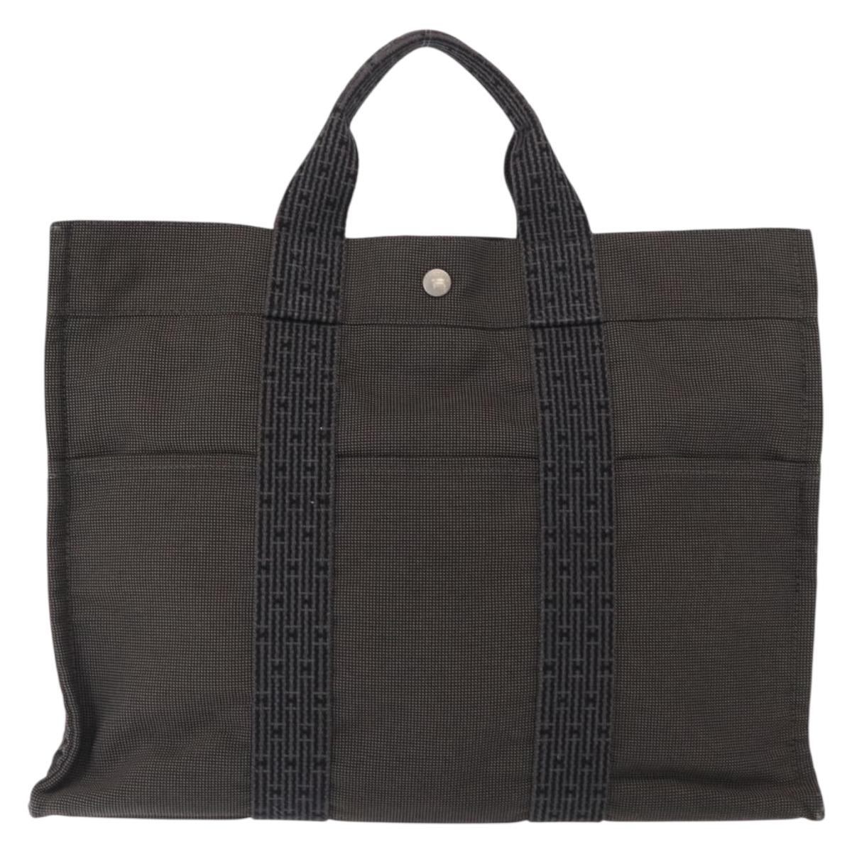HERMES Her Line MM Hand Bag Canvas Gray Silver Auth mr1717