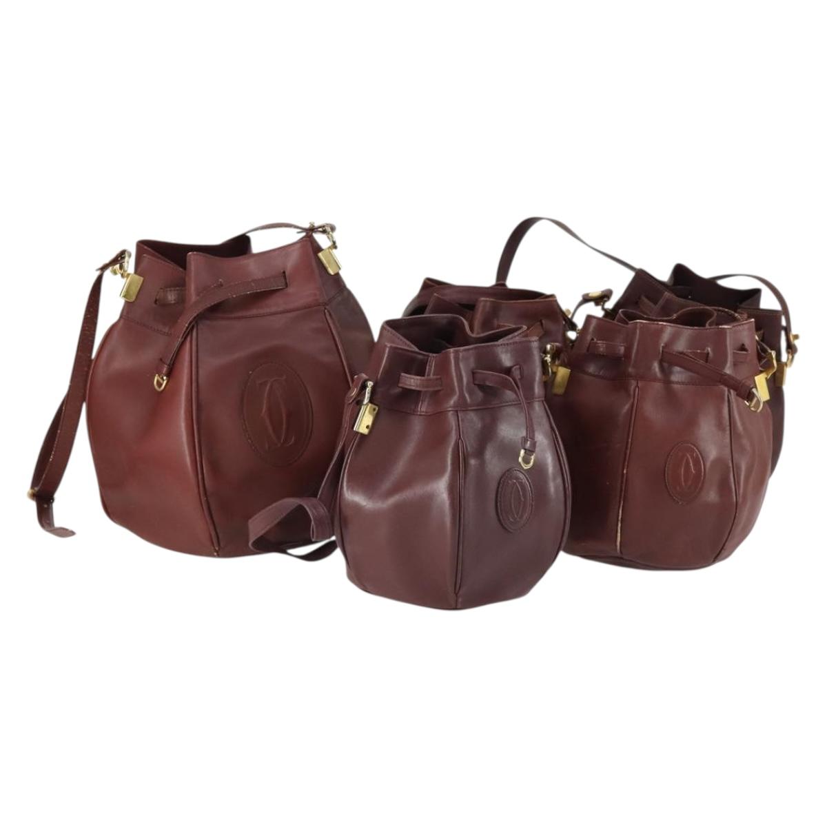 CARTIER Must Line Shoulder Bag Leather 5 Set Bordeaux Gold Auth mr1720