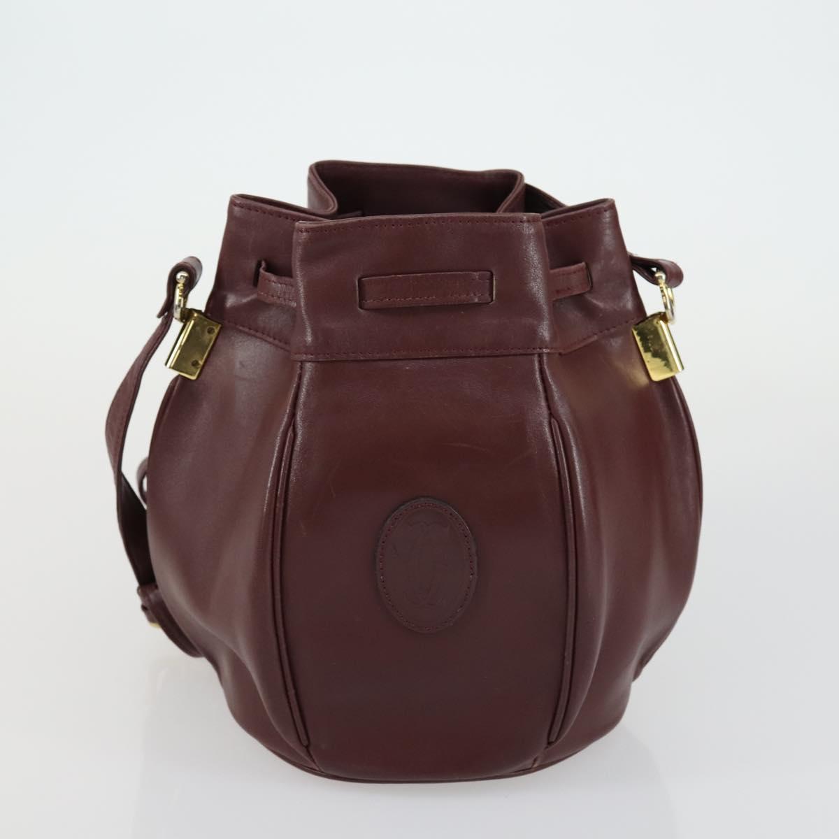 CARTIER Must Line Shoulder Bag Leather 5 Set Bordeaux Gold Auth mr1720