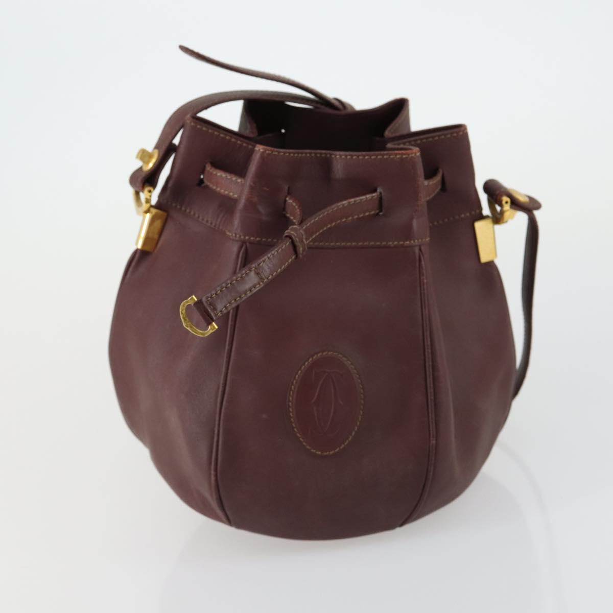 CARTIER Must Line Shoulder Bag Leather 5 Set Bordeaux Gold Auth mr1720