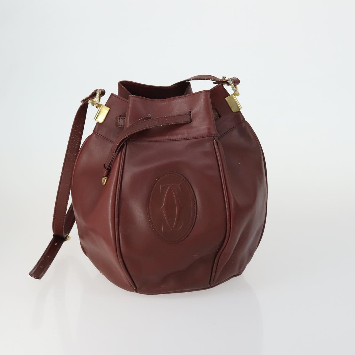 CARTIER Must Line Shoulder Bag Leather 5 Set Bordeaux Gold Auth mr1720