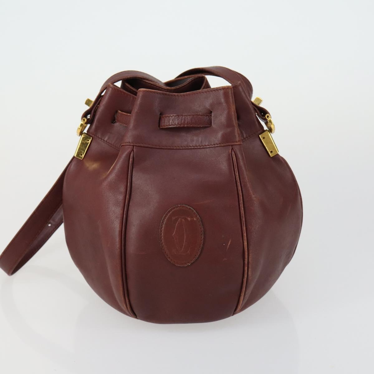 CARTIER Must Line Shoulder Bag Leather 5 Set Bordeaux Gold Auth mr1720