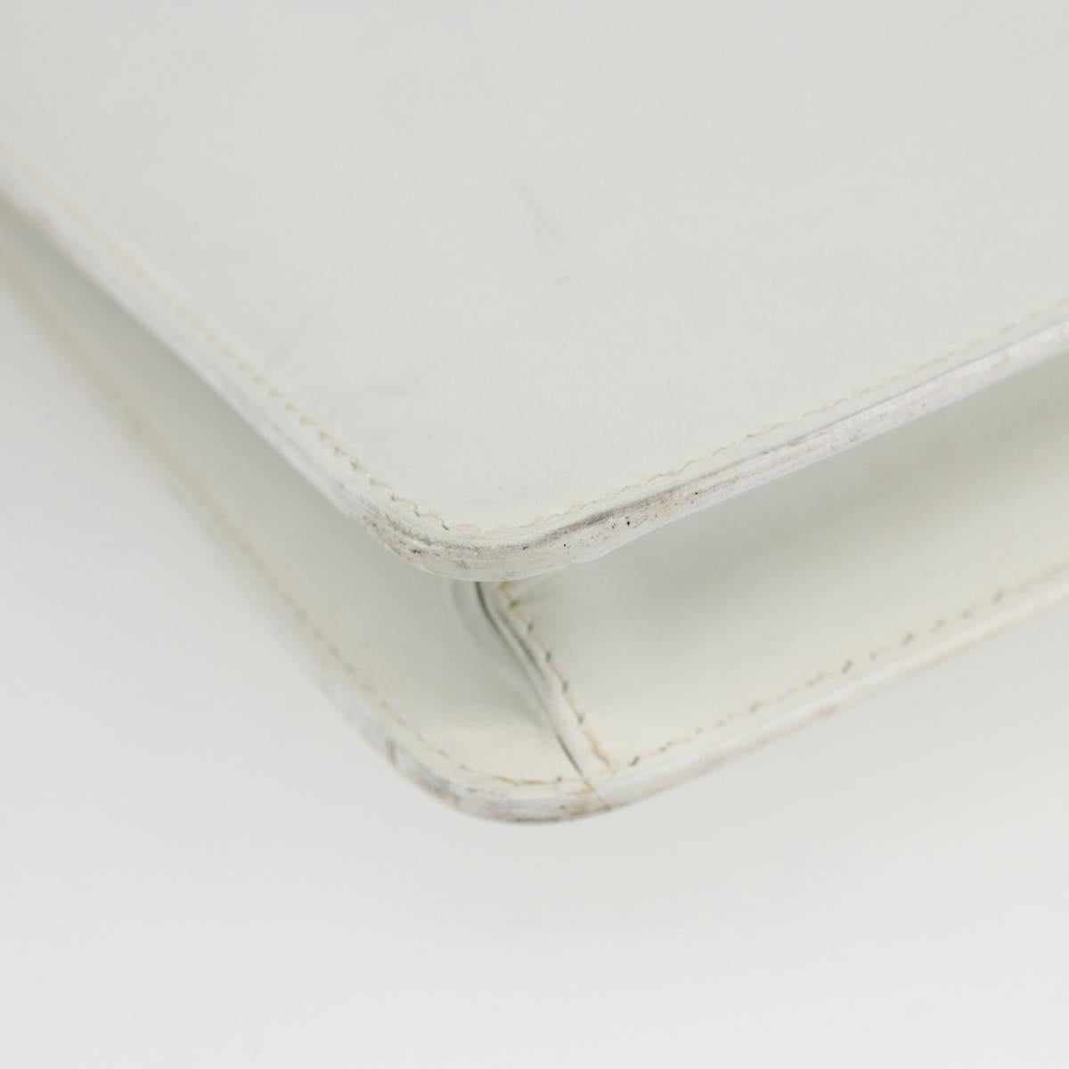 CELINE Clutch Bag Leather White Gold Auth mr1733