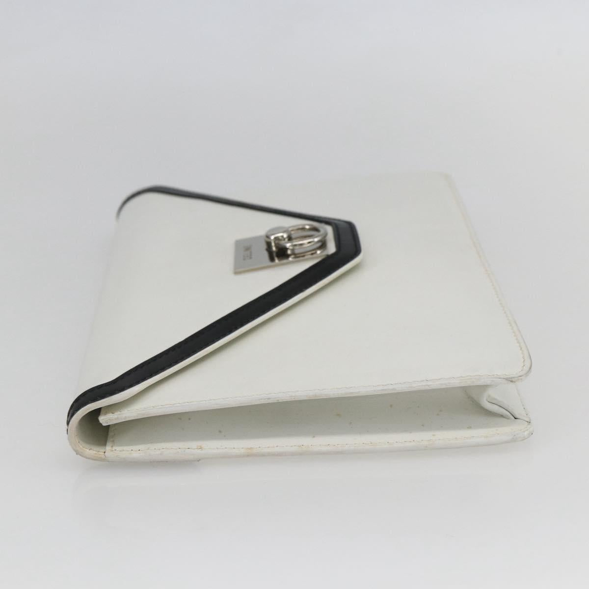 CELINE Clutch Bag Leather White Gold Auth mr1733