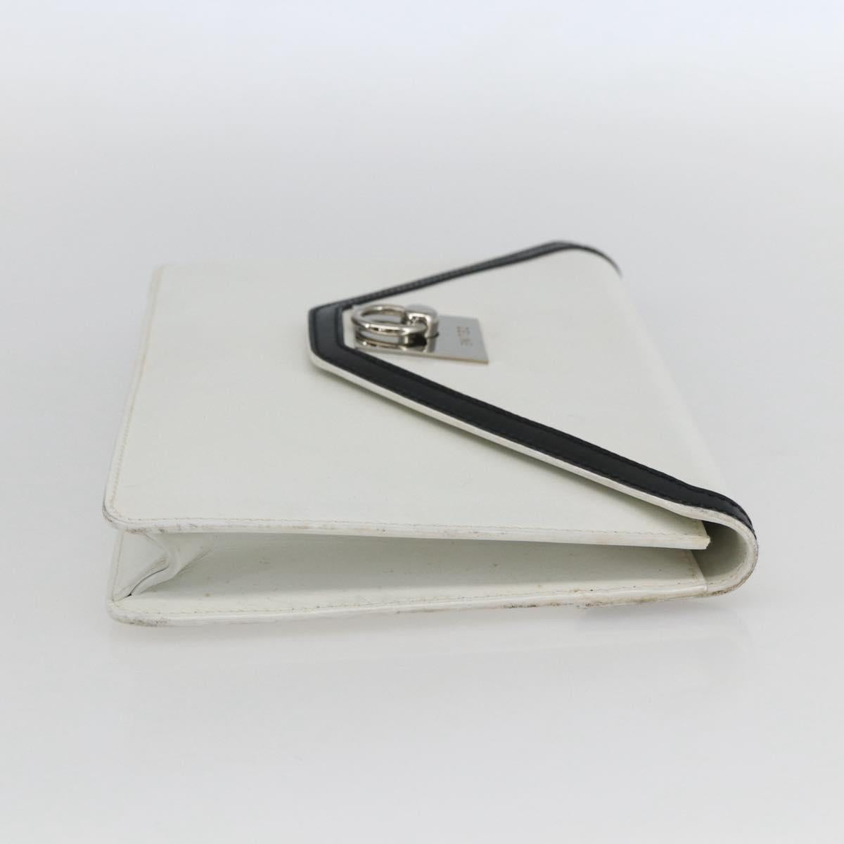 CELINE Clutch Bag Leather White Gold Auth mr1733