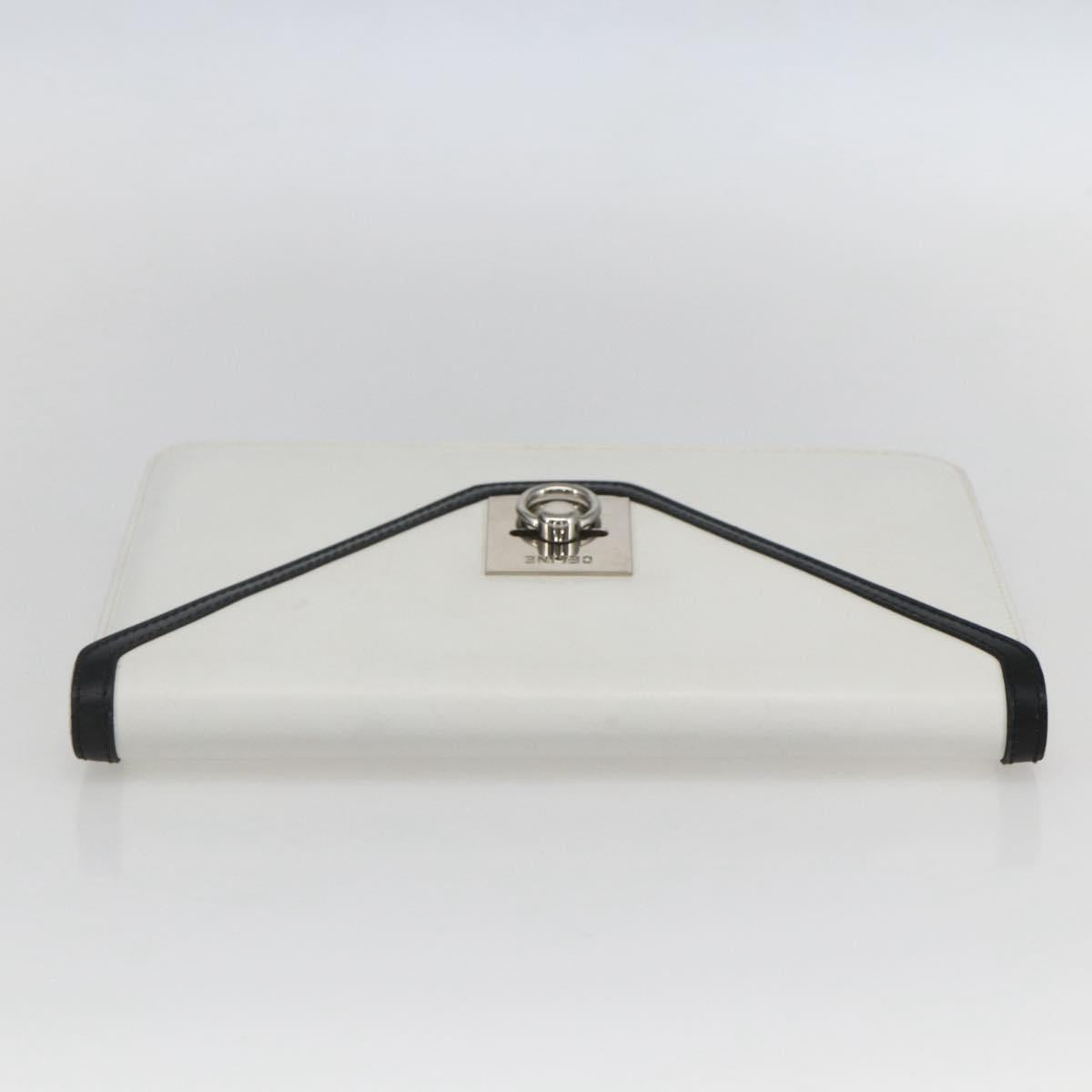 CELINE Clutch Bag Leather White Gold Auth mr1733