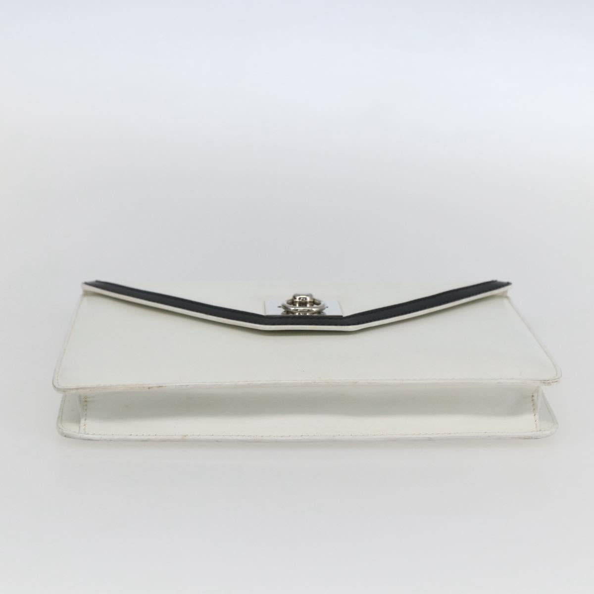 CELINE Clutch Bag Leather White Gold Auth mr1733